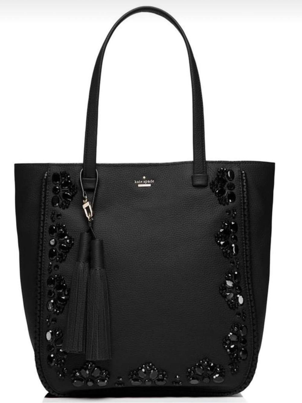 Kate Spade Dorna Black Beaded Leather Tote with Tassel
